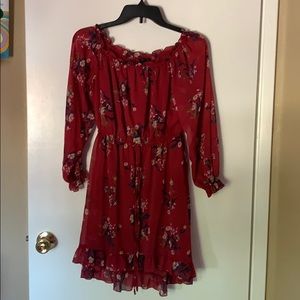 Cotton On Red Floral Dress Open Shoulder